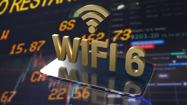 The gold wifi6 on smartphone for internet or technology concept 3d rendering