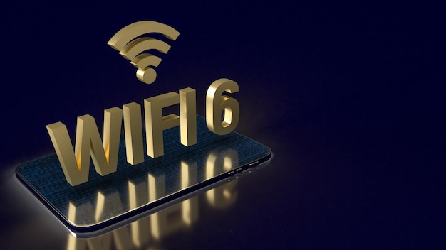 The gold wifi6 on smartphone for internet or technology concept 3d rendering