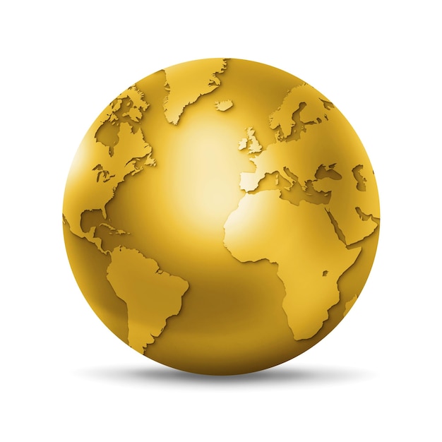 Gold world globe isolated on white background