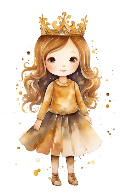 Gold yellow queen watercolor clipart cute isolated on white background with Generative AI