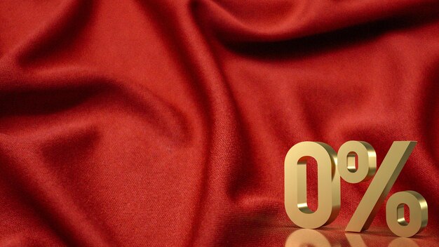 The gold zero percent on red silk background 3d renderingxA