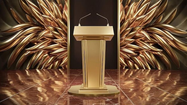 A GoldAccented Podium Standing on a Polished Marble Floor