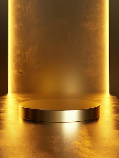 Photo a goldcolored podium lit up in a dark room