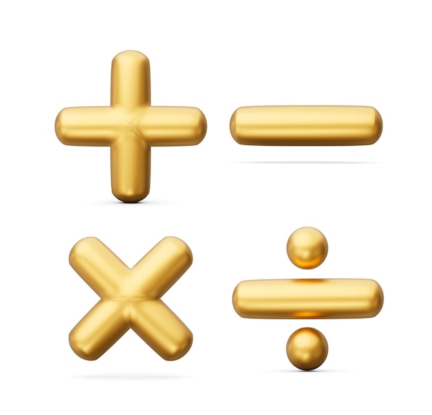 Golden 3d math symbols icon isolated on white background 3d illustration