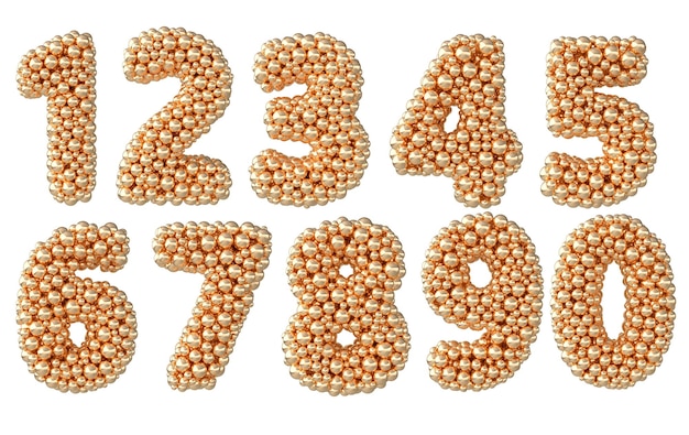 Golden 3d number set made of golden spheres or bubbles