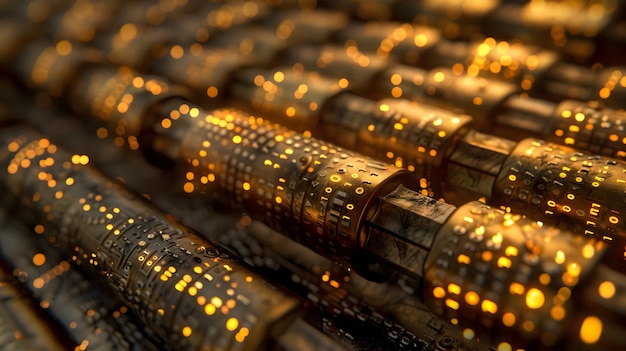 Golden Abacus with Flowing Binary Code Blending Ancient Tradition and Digital Innovation