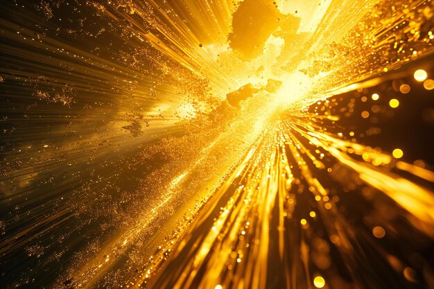 Golden abstract background with rays and bokeh defocused lights