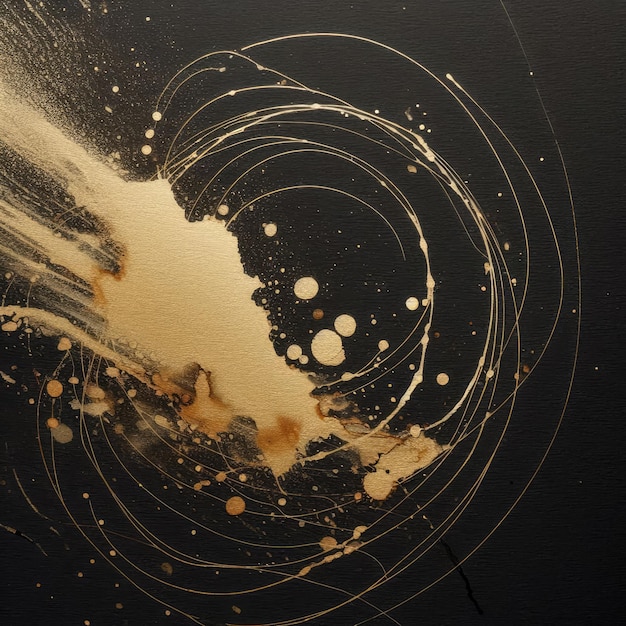 Photo golden abstract cosmic splatter on black with generative ai