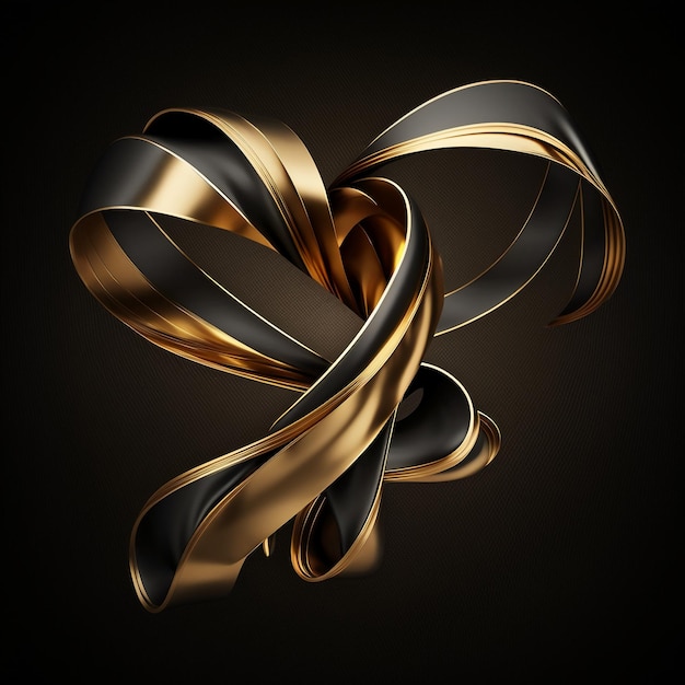 Golden abstract curving ribbon on a black background