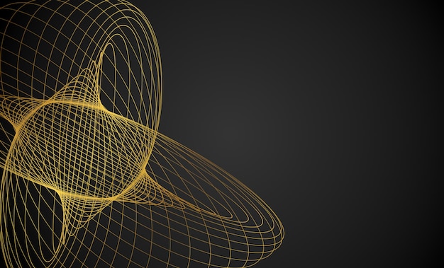 Golden abstract lines waves and curves on black background Banner Copy space