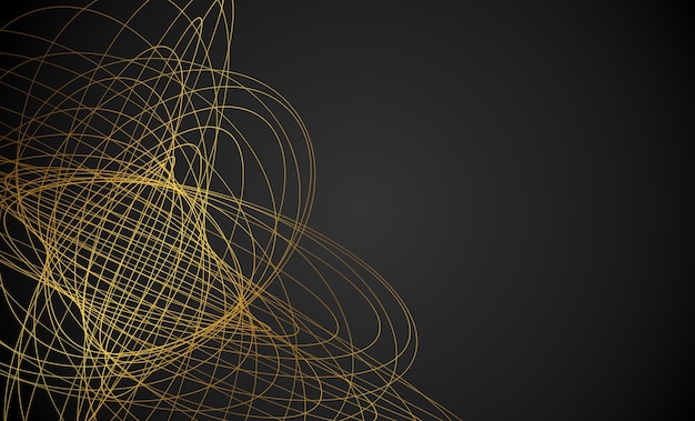 Golden abstract lines waves and curves on black background Banner Copy space