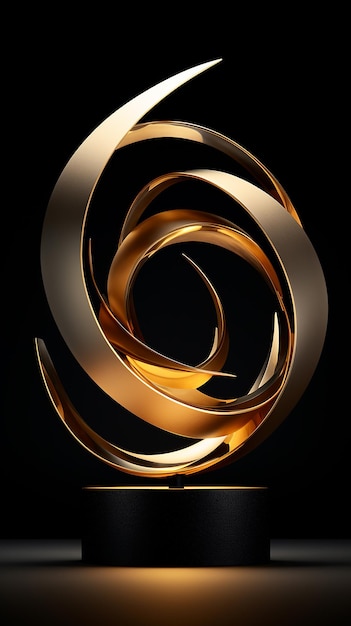 Golden Abstract Sculpture On Black Base