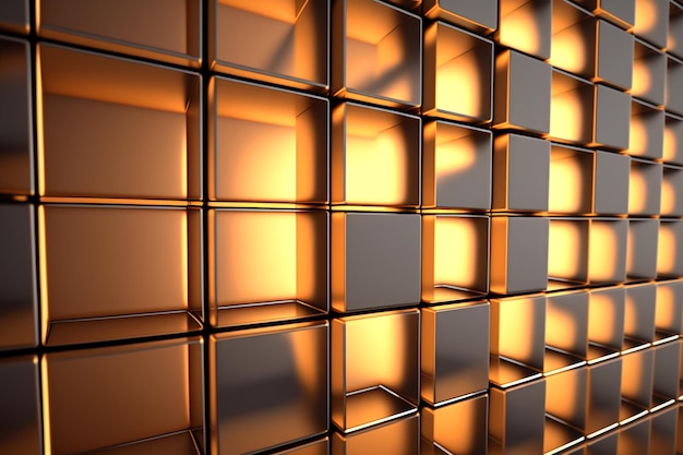 Golden abstract shiny block background of cubes Generative AI