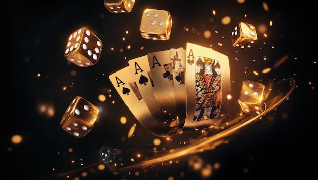 Golden Ace of Spades and Dice in Flight