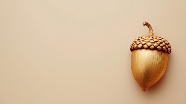 Golden Acorn on Beige Background