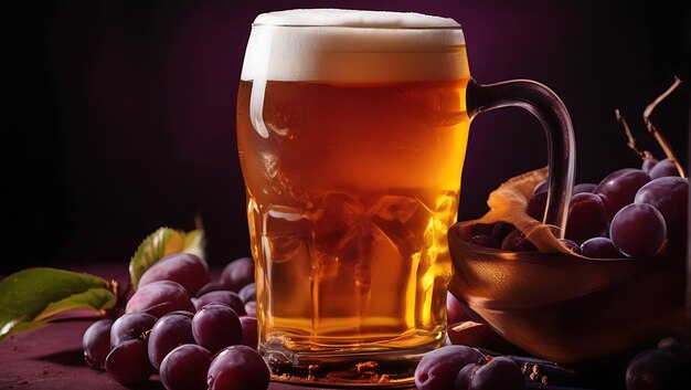 Golden Ale on Plum Background