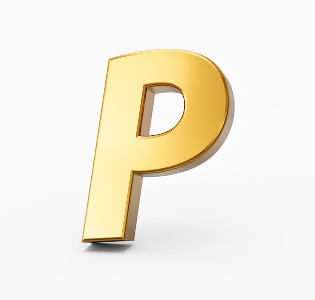 Golden alphabet P on white isolated background 3D Golden Letters numbers 3d Illustration