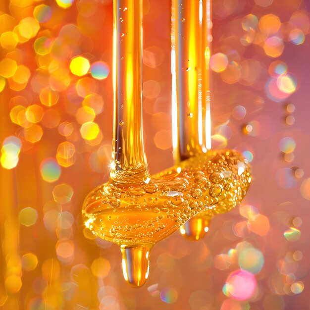 Photo golden amber liquid with smooth flowing texture and sparkling highlights creating a luxurious and abstract visual effect of molten gold in motion