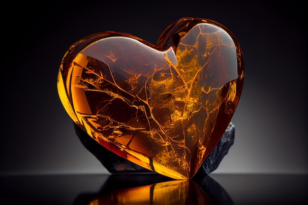 Golden amber stone with heart shape illustration Generative AI