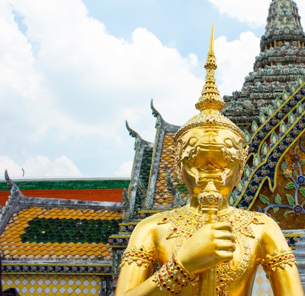 Golden Angel with Pagoda in Wat Pra Kaew, thailand