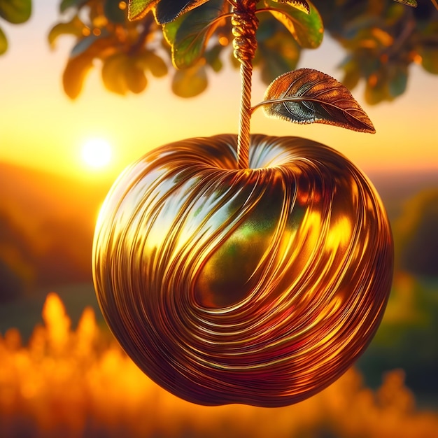 Golden apple It is meticulously crafted from shiny goldcolored metal