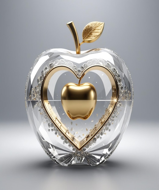 a golden apple with a heart inside of it