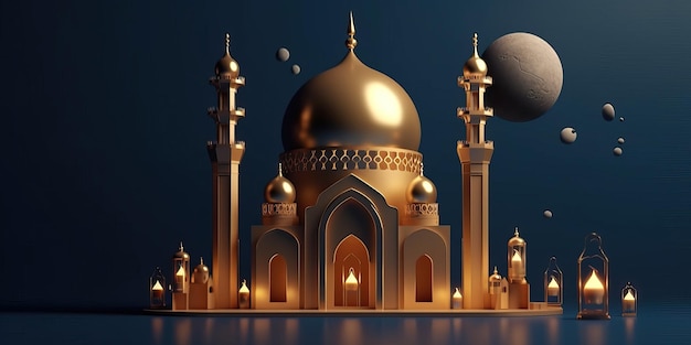 golden arabic lantern of ramadan celebration background illustration