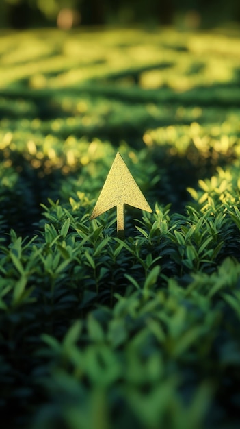 golden arrow in lush green foliage directional concept