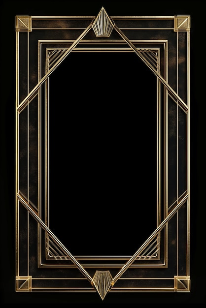 Photo golden art deco frame with ornament retro golden art deco or art nouveu frame in roaring 20s style