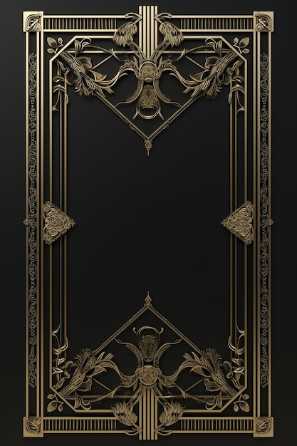 Photo golden art deco frame with ornament retro golden art deco or art nouveu frame in roaring 20s style