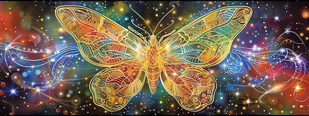 Golden Aura Mystical Butterfly in Heavenly Space