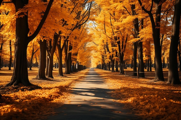 golden autumn forest background and wallpaper copy space