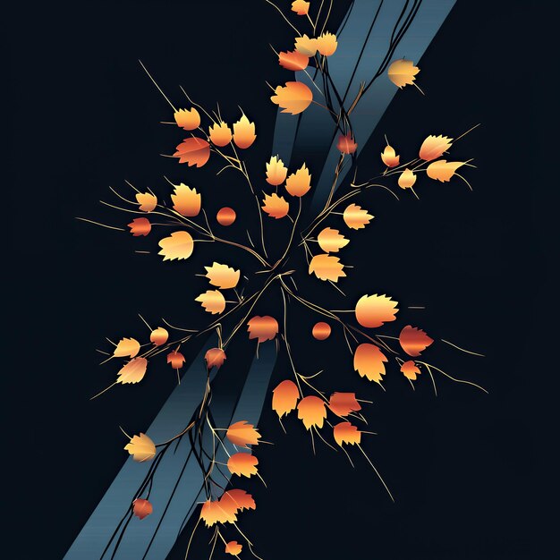 Photo golden autumn leaves on a branch against a dark background