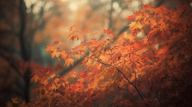 Golden Autumn Leaves Falling Softly from Maple Branches