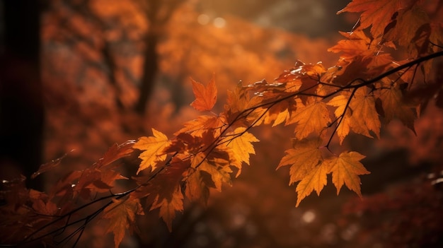 Golden Autumn Leaves Falling Softly from Maple Branches