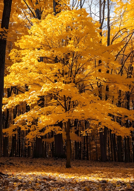 Golden Autumn Leaves In Forest