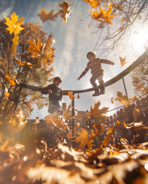 Photo golden autumn moments playful families and outdoor living