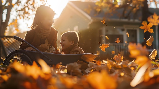 Photo golden autumn moments playful families and outdoor living