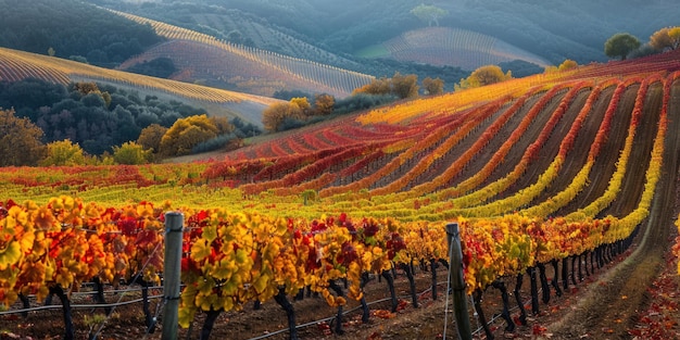 Golden Autumn Vineyard Scenic Landscape of Red and Gold Leaves in Warm Colors