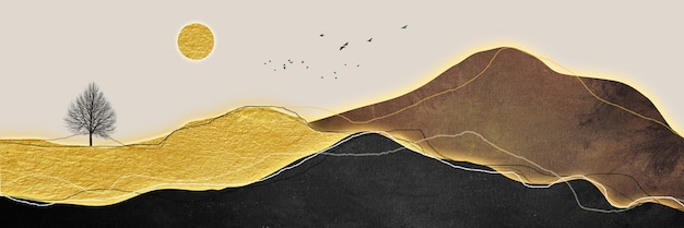 Golden background abstract art. Modern art wall can be used for wall decoration,