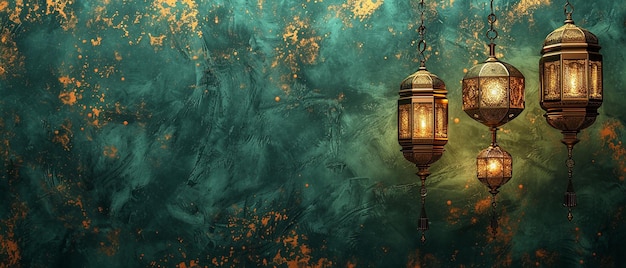 Golden Background Decorated with Lanterns on Green