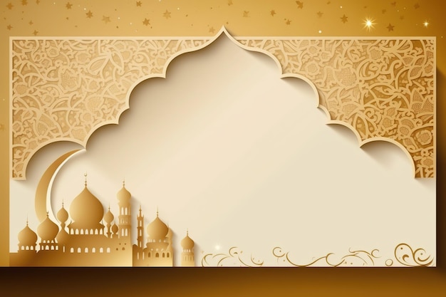 A golden background with a mosque and the text ramadan