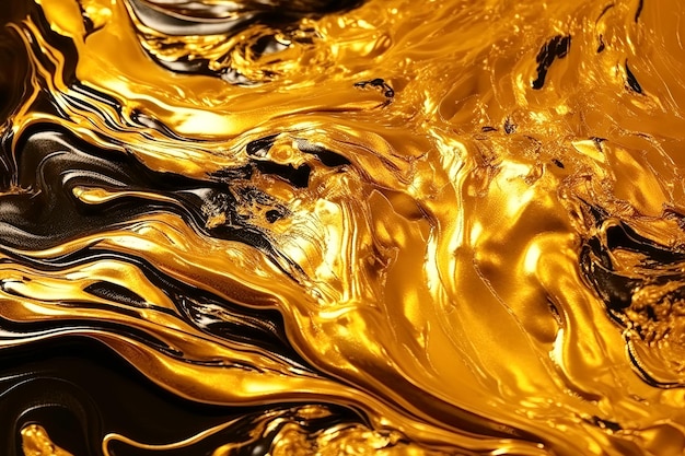 Golden background with texture of molten liquid shiny metal Generative AI illustration