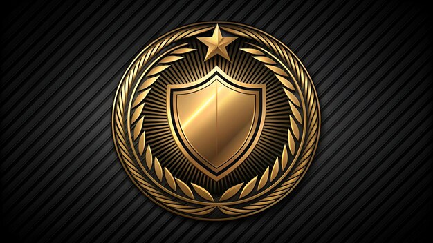 Golden badge with lines on black background