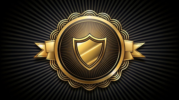 Golden badge with lines on black background