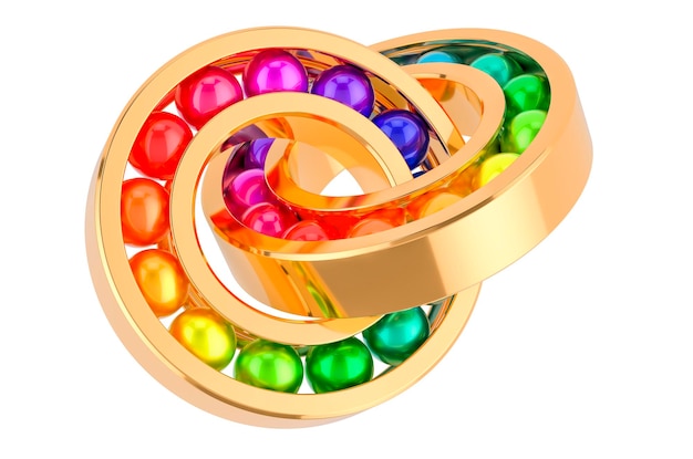 Golden Ball Bearings with colored balls inside 3D rendering