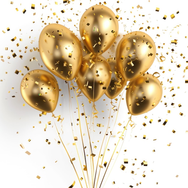 Photo golden balloons with confetti celebrating festive event or party