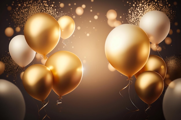 Golden balloons with Confetti Holiday Sale and Party Decoration Generative AI