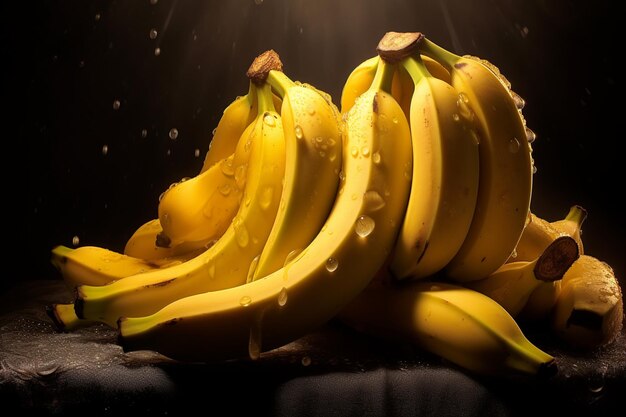 Golden bananas illuminated by soft light natural snack fresh fruit Banana image photography