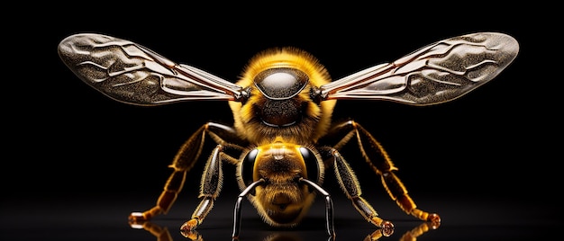 Golden Bee on Black Background 3D Illustration